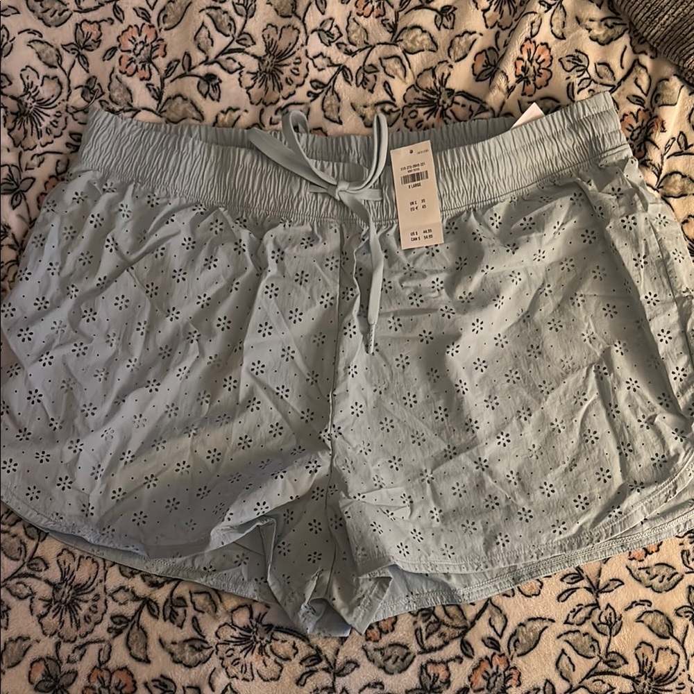 Women's Light Blue Eyelet Shorts